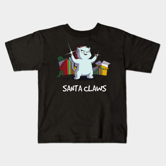 Santa Claws Funny Anime Cat Kids T-Shirt by Dojaja